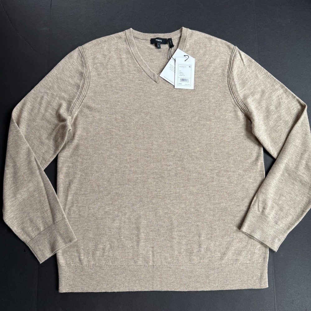 New Theory V Neck Sweater Mens XL Pullover Riland Wool Blend Harman Long Sleeves